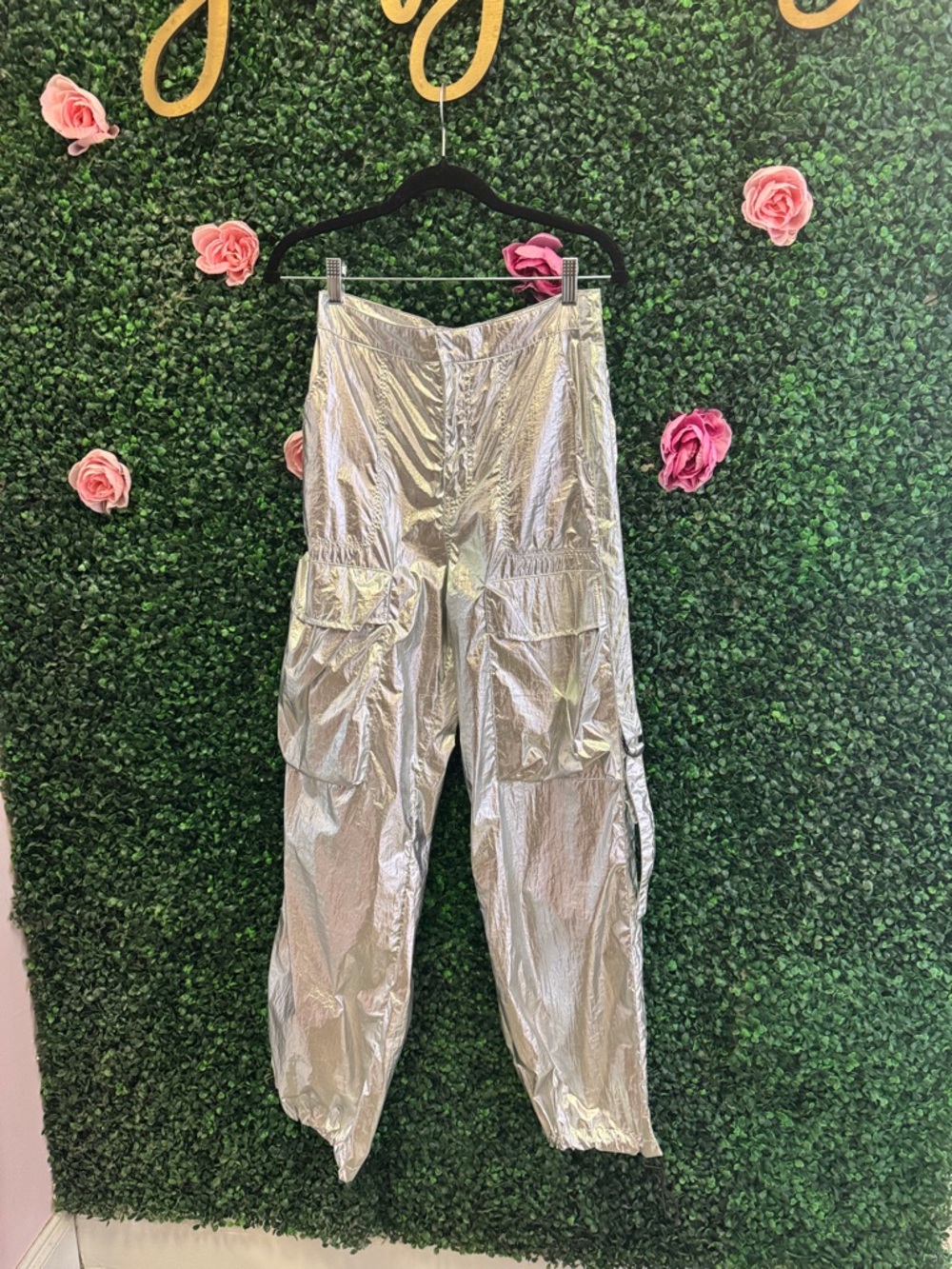 emory park Metallic Silver Cargo Joggers
